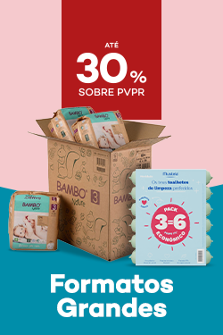 Formatos grandes de fraldas e toalhitas com destaque promocional de at&eacute; 30% sobre pre&ccedil;o de Venda ao P&uacute;blico Recomendado